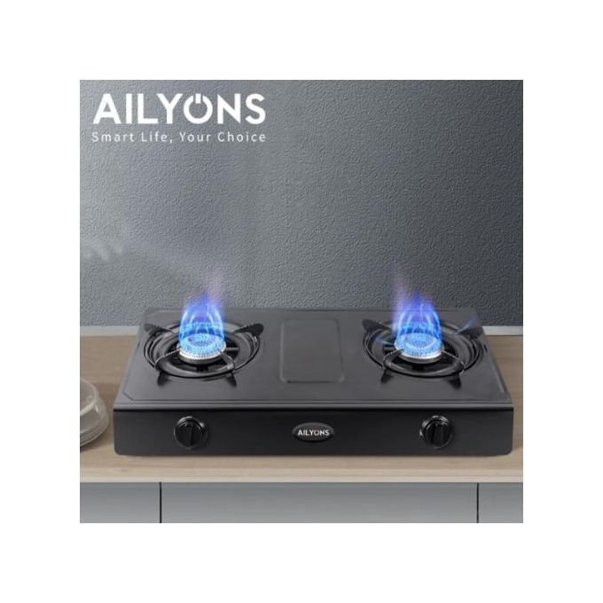 GS017 AILYONS GS017-1 STAINLESS STEEL DOUBLE BURNER GAS COOKER TABLE TOP GAS STOVE - Image 1