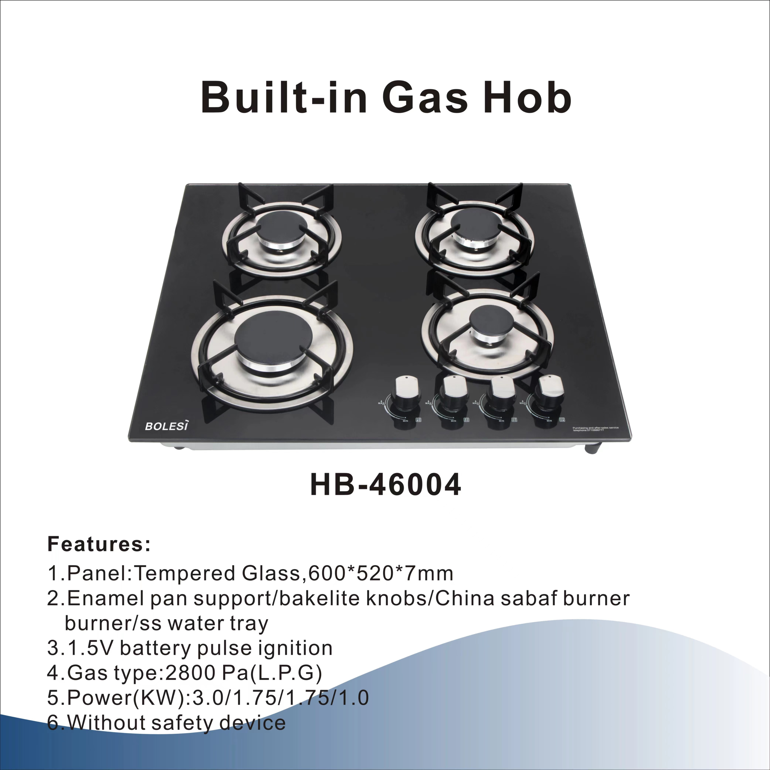 hob46004 BOLESI BUILT-IN 3+1 COOKER HOB - Image 1