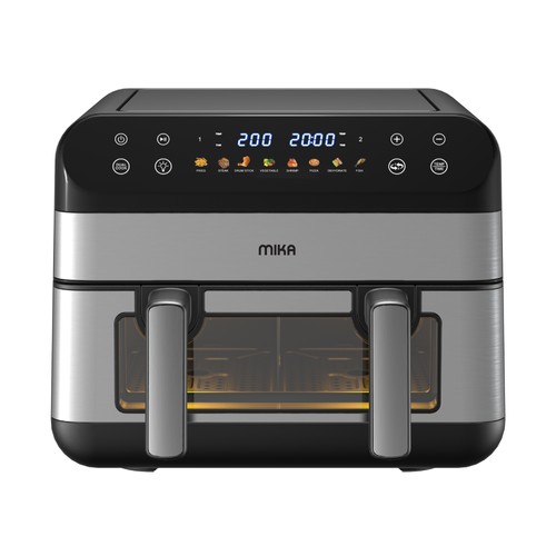 mika double airfryer MIKA AIR FRYER, DUO, DIGITAL, 10L, BLACK & STAINLESS STEEL - Image 1